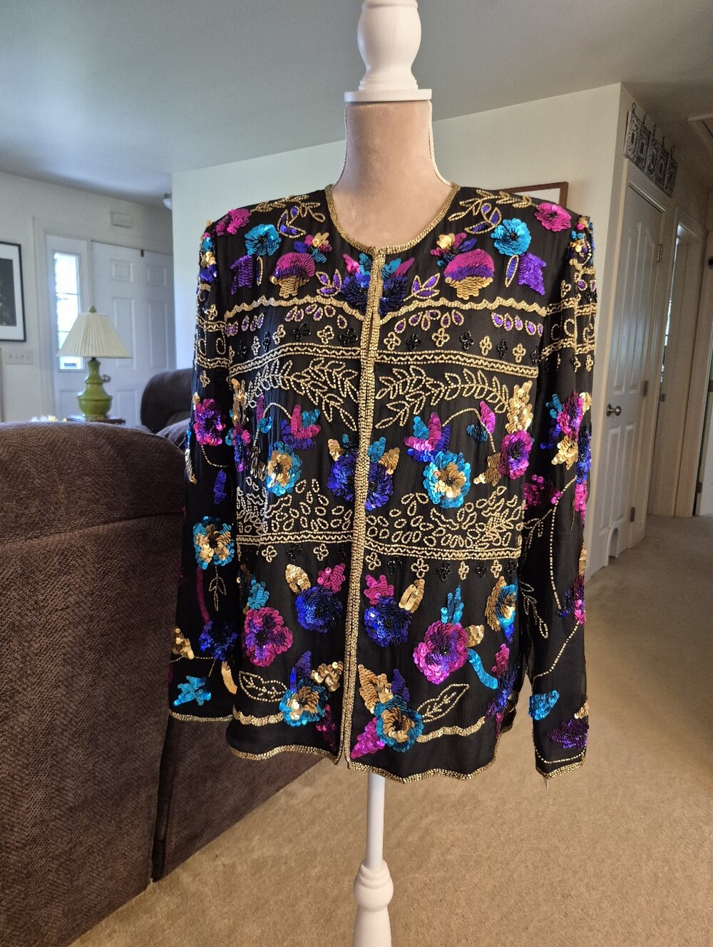 NWT Drapers And Damons Black Floral Sequin Jacket Size XL, 100% Silk Shell